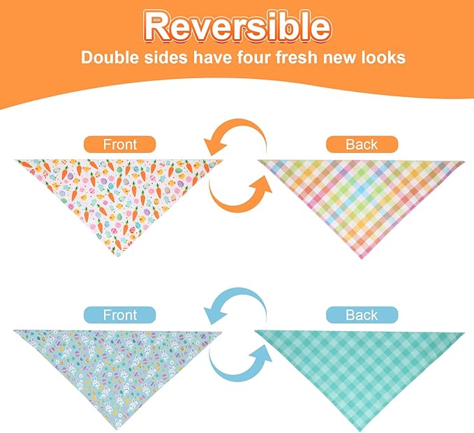 Easter Dog Bandana Large 2PCS, Colorful Scarf for Boy and Girl, Durable Triangle Reversible Bibs Handkerchief for Puppy Pet