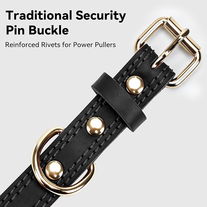 Joytale Leather Dog Collar for Small Dogs, Genuine Solid Sturdy Leather for Active Small Breeds, Adjustable Metal Pin Buckle, Durable and Secure Pet Collar for Daily Use, Black, S