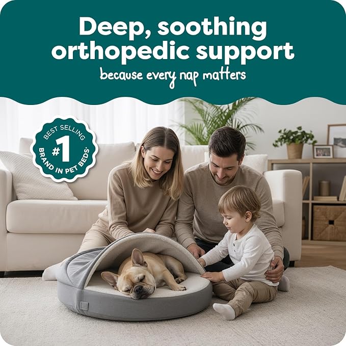 Furhaven 26" Round Orthopedic Dog Bed for Medium/Small Dogs w/ Removable Washable Cover, For Dogs Up to 30 lbs - Sherpa & Suede Snuggery - Gray, 26-inch