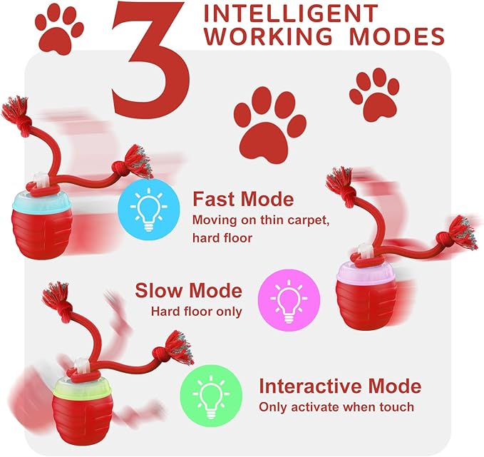 Interactive Dog Toy, [Newly Upgraded] Motion Activated Rolling Squeaky Ball for Medium/Large Dogs, Automatic Moving Dogs Ball for Boredom, USB Rechargeable(Red)