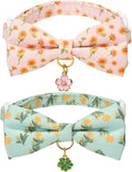 2 Pack Cat Collars, Removable Bowtie, Floral Pattern, Safety Breakaway Clasp, Adjustable for Cats.(Adult Cat,Mint Green and Lt Pink with Floral)