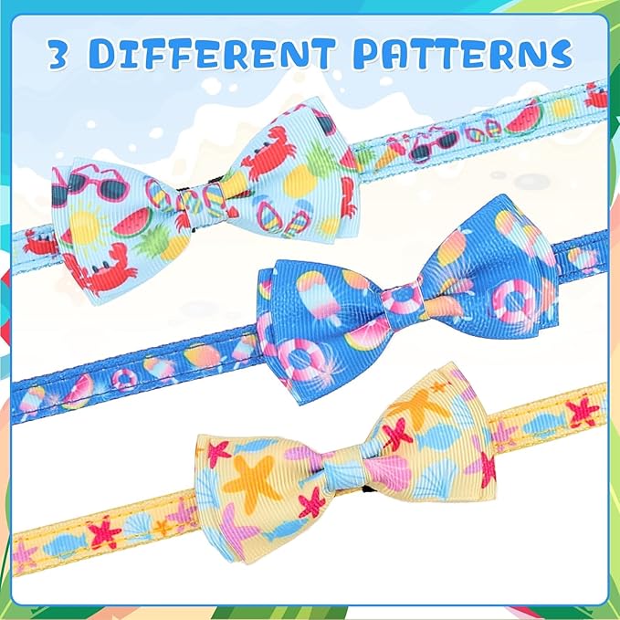 KOOLTAIL Breakaway Cat Collars for Boy Cats with Bow Tie and Bell, 3 Pack Fancy Ocean Theme Kitten Collars with Cute Charm Pendant & Safety Buckle, Adjustable Soft Collars for Boys Girls Kitty