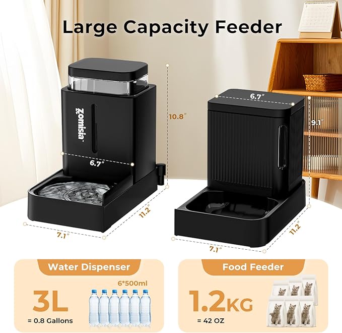 Gravity Cat Feeder and Water Dispenser, 2 in 1 Cat Self Feeder with 180 Degree Rotatable, Automatic Feeding Large Capacity for Small Medium Dog Puppy Kitten, White & Green, 0.8 Gallon x 2