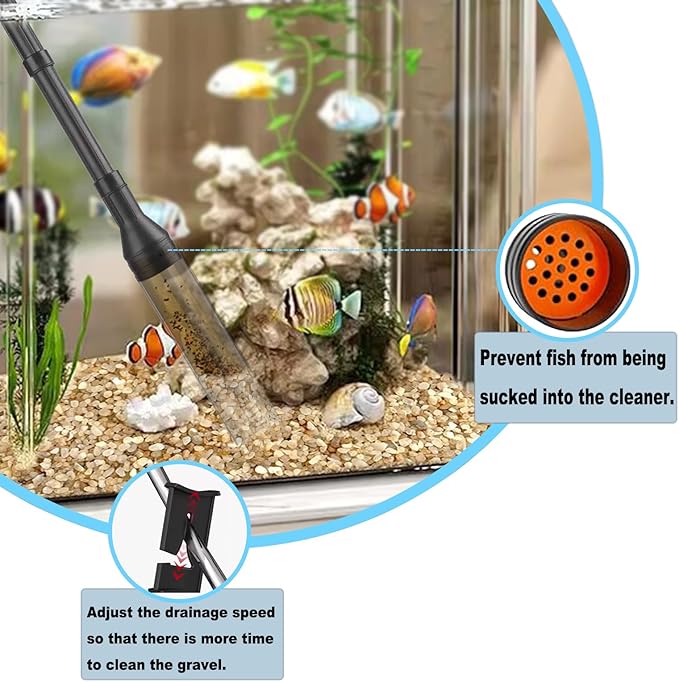 Carefree Fish Aquarium Gravel Cleaner 6Ft Hose Fish Tank Water Changer Gravel Vacuum Adjustable Length ABS(for 20~100Gal Tank)