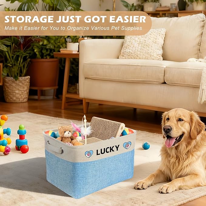 Personalized Dog Toy Storage Basket Custom Collapsible Toy Bin with Pet's Name and Photo-Rectangular Storage Organizer for Dog' Toys Clothing Blankets