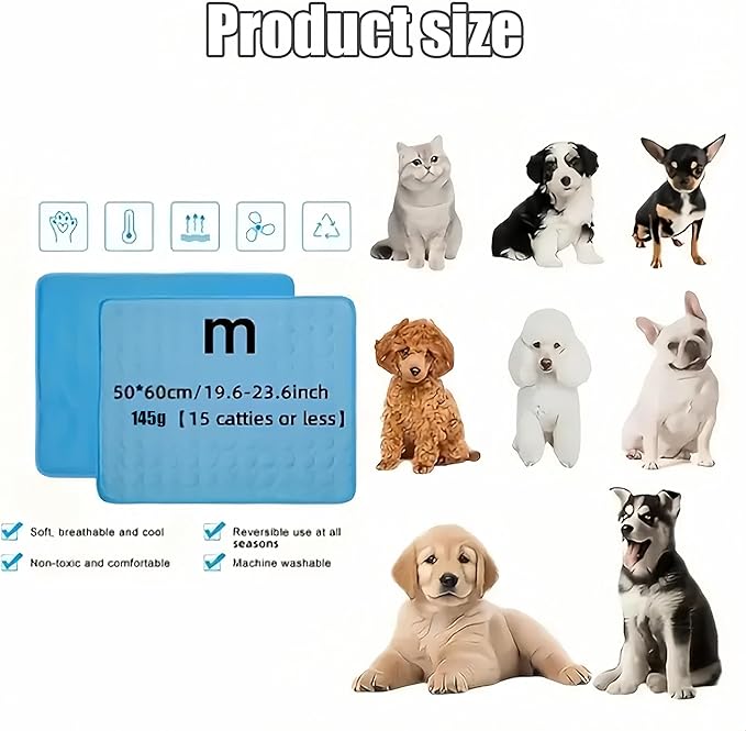 Upgraded Dog Cooling Mat, Pet Cooling Mats, Washable & Portable Pet Soft Pad, Foldable & Non-Slip Dog mats, Indoor Outdoor Uses in Kennel, Bed, Sofa or Car(Blue, M: 62×50 cm | 24×20 inch)