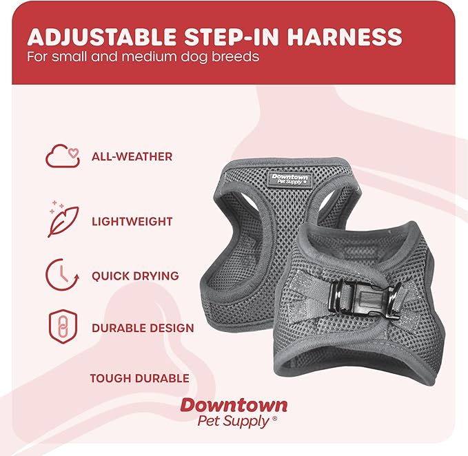Downtown Pet Supply Step in Dog Harness No Pull, X-Large, Light Gray - Adjustable Harness with Padded Mesh Fabric and Reflective Trim - Buckle Strap Harness for Dogs