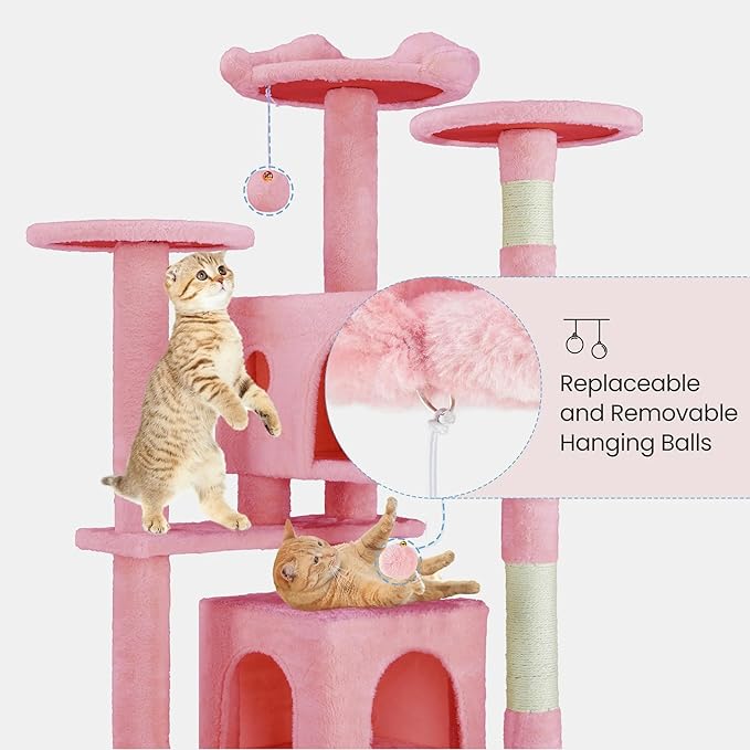54 Inches Cat Tree Tower Condo Furniture, Cat Tower with Scratching Post, Multi-Level Climbing Tree Cat House Padded Plush Perch, Kittens Pet Play House, Light Gray