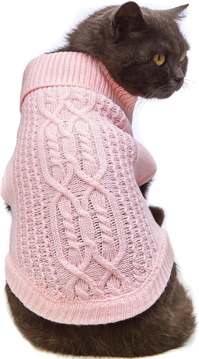 Cat Sweater, Acrylic Turtleneck Sleeveless, Light Pink, Small (Winter, Warm, Comfortable, Unisex, 14 Colors, 4 Sizes, Hand Wash)