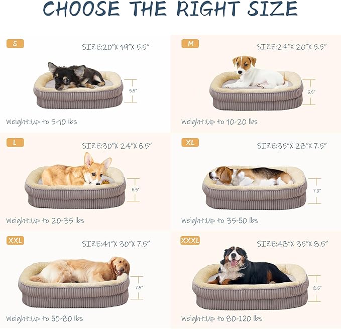 Orthopedic Dog Bed for Medium Dogs Breeds, High Density Egg Crate Foam Dog Sofa Beds,Oval Kennel Bed, Pet Couch Bed with Four Sided Bolster, Removable Washable Cover& Non-Slip Bottom