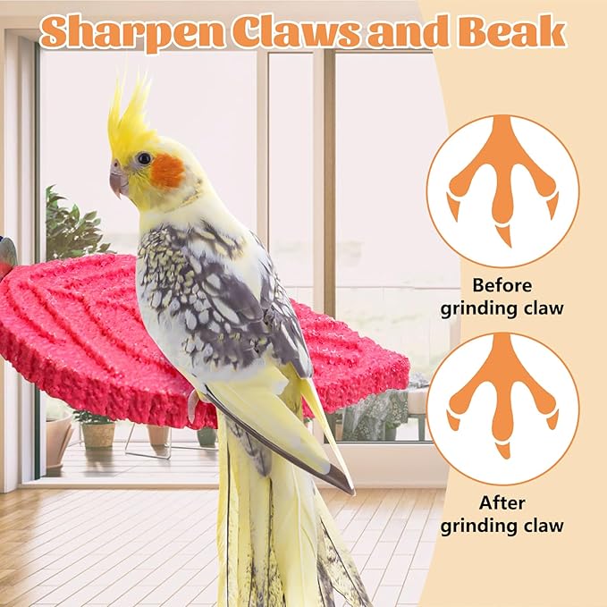 3 Pcs Bird Perch Resin Bird Beak Grinding Stone Leaf Shape Perch Stand Foot Clawing Trimmer Platform Cage Accessories for Cockatiels Conures Budgies Lovebirds (Pink)