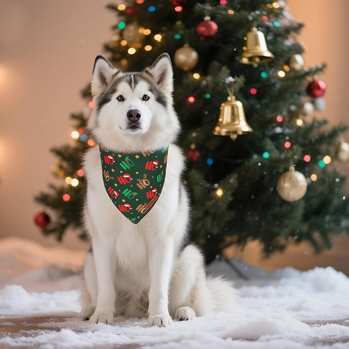 ADOGGYGO Christmas Dog Bandanas 2 Pack, Reversible Snowman Hoho Pattern Xmas Scarf, Premium Fabric, Adjustable Fit Red Green Christmas Bandanas for Extra Large Dogs (X-Large)