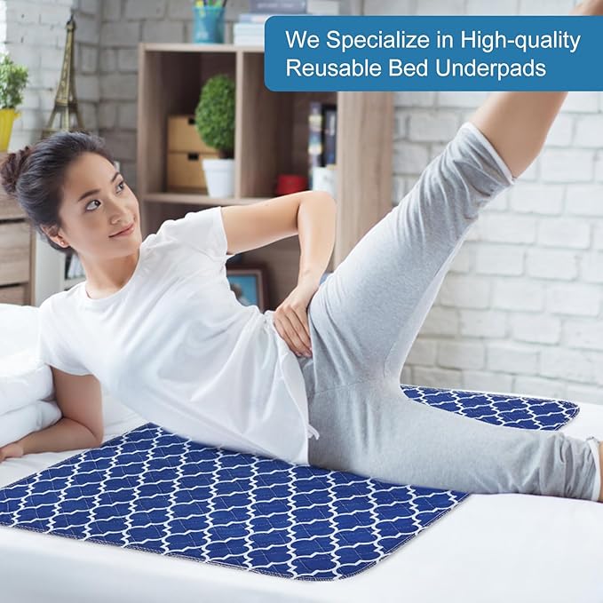 OUTCREATOR® Washable Bed Pads 34" x 36" (Pack of 4), Incontinence Mattress Protector, Anti-Slip Waterproof Underpads for Adults Kids Elderly Pets,Heavy Absorbency & Reusable Bedwetting Pads(Dark Blue)