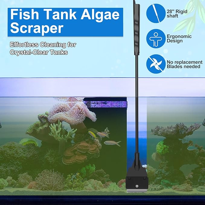 Fish Tank Cleaner, Aquarium Cleaning Tools Set of 3 Pieces, Include Algae Scraper for Glass Aquariums Fish Net for Fish Tank Aquarium Brush Suitable for Saltwater and Freshwater Aquarium