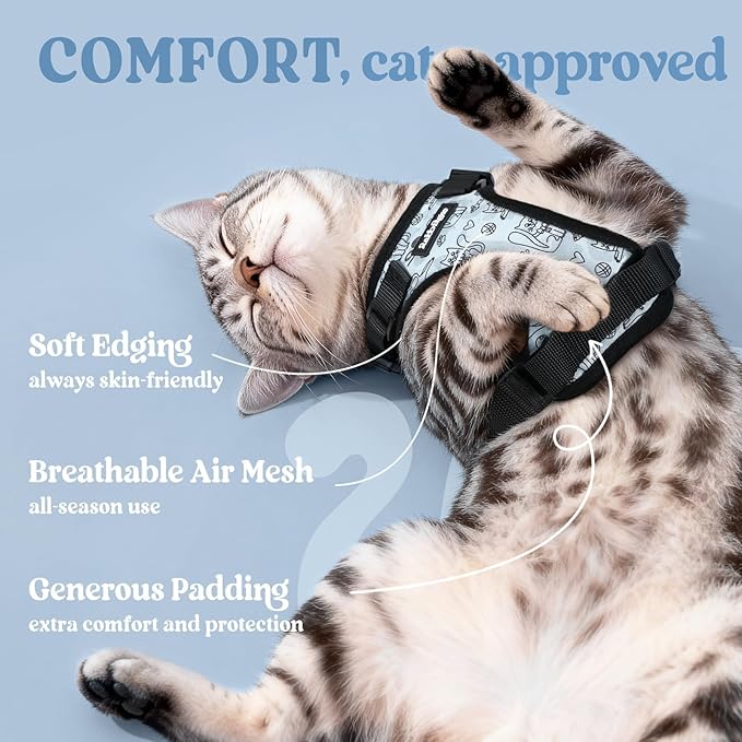 rabbitgoo Cat Harness and Leash for Walking, Escape Proof Soft Adjustable Vest Harnesses for Cats, Easy Control Breathable Reflective Strips Jacket, Doodle Gray,XS