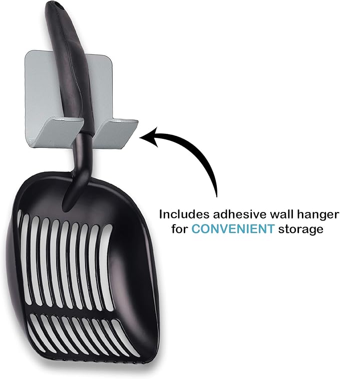 Pets First Cat Litter Scooper - Ergonomic & Easy Grip Design Deep Cleaning with A Non-Stick & No Residue Build-Up – Solid Aluminum, Waterproof - Bonus Hook - 1.75 x 13.25 x 5