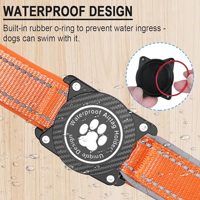 Airtag Dog Collar with Waterproof Air Tag Holder, Luminous Reflective, Soft Padded, Adjustable Nylon Pet Collar for Small Medium Large Heavy Duty Dogs,Orange, XL