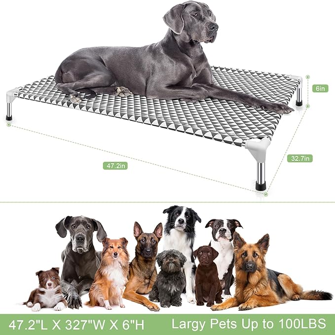 Elevated Outdoor Dog Bed, X-Large Size, Cotton Material, Non-Slip Feet, Fits up to 120lbs