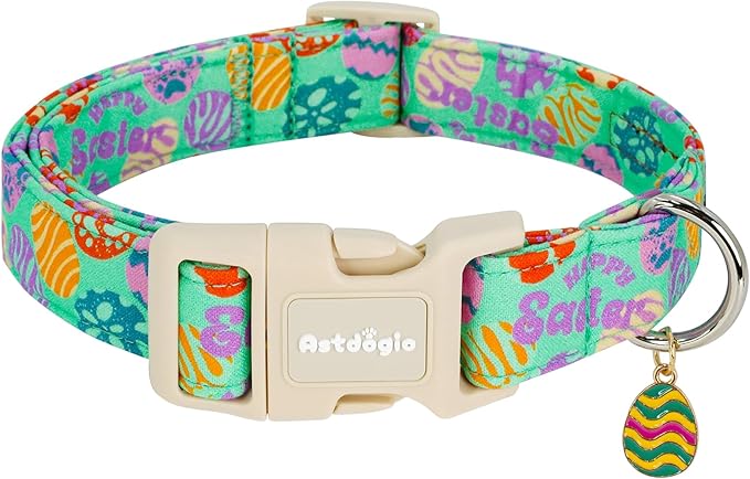 Easter Dog Collar for Large Dogs, Adjustable Green Large Dog Collar with Colorful Eggs Pattern, Cute Easter Dog Collars Girl Boy Collar for Dogs -L