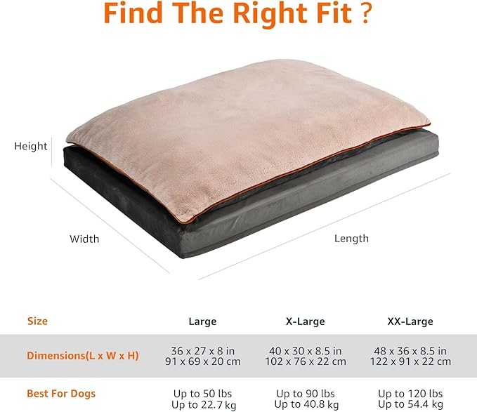 Amazon Basics Washable Dog Bed with Cooling Gel Memory Foam, Pressure-Relief Supportive Design, Anti-Slip Bottom, Machine Washable Removable Cover, Extra Large (40" x 30"), Grey