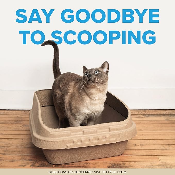 Kitty Sift (Set of 1 Litter Box & 5 Sifting Liners) Disposable Sifting Cat Litter Box Large, 6 Count, Durable and Portable for Travel and Home Odor Control
