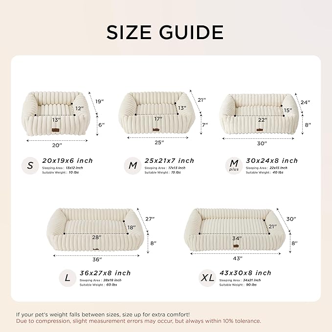 Bedsure ComfyFleece™ Cute Dog Bed for Small Medium Dogs - Washable Furry Puppy Beds, Rectangle Orthopedic Corduroy Fleece Pet Beds with Removable Zipper Cover, 25x21x7inches,Sandy Beige