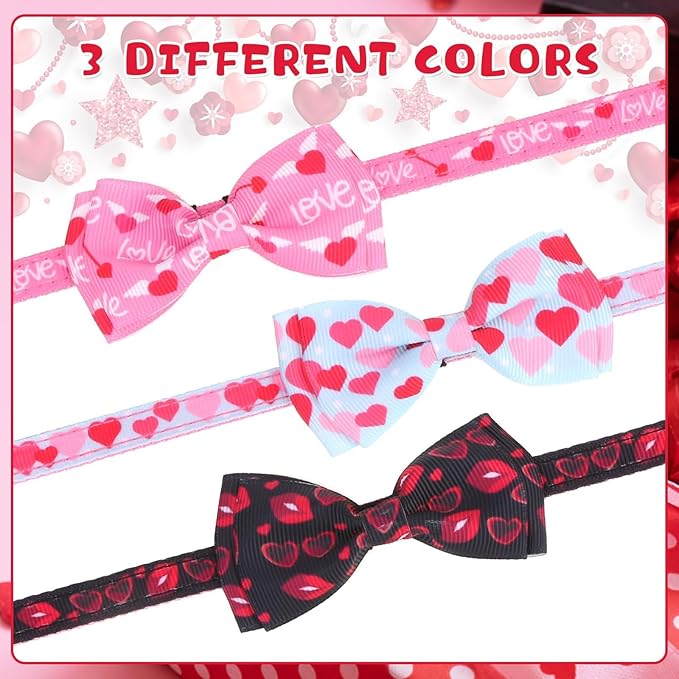KOOLTAIL Pink Cute Cat Collars Breakaway with Bowtie and Bells, 3 Pack Girl Kitten Collars, Adjustable Safety Buckle Heart Charm Pendant Pet Collars for Kitty Boys Girls Cats Holiday