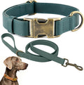 Dog Collar and Leash Set,Leather Silicone Waterproof Odor-Proof Dog Collar and Leash for Large Dogs, Soft Flexible Dog Collars, Durable Thick Adjustable Pet Collar (Green, Large (14.5-24" Neck))