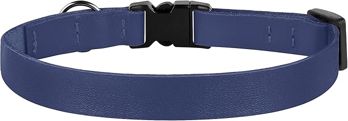 Breakaway Cat Collar with Bell - Leather Adjustable Kitten Collars with Safety Quick Release Buckle - Soft Small Pet Collars for Girl & Boy Cats (Deep Blue)
