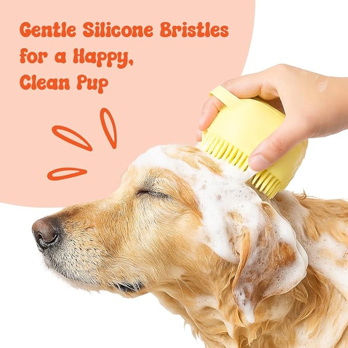 HamInWay Dog Bath Brush, 2-in-1 Dog Brush for Grooming with Built-in Shampoo Dispenser, Gentle Silicone Bristles for Bath & Massage,Easy Clean Design for Dog, Cats & Small Pets, Pink