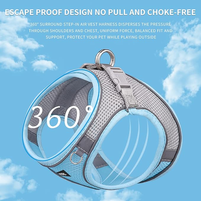 AIITLE Escape Proof Dog Harness - Step in Adjustable Dog Harness No Choke Over with Breathable Mesh and Quick-Release Buckle for All Weather- Outdoor Walking, Training for Medium Dogs Blue XL
