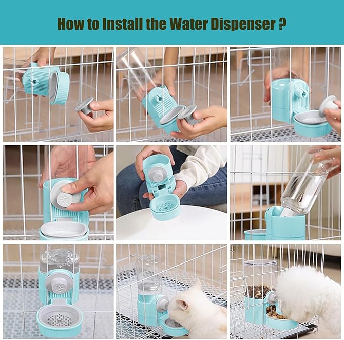 GPY Automatic Hanging Gravity Pet Feeder and Water Dispenser Set ，Automatic Rabbit Feeder and Dog Water Dispenser for Dogs Cats Pets Animals Large Capacity (Blue Water Feeder&Food Feeder) (Blue)