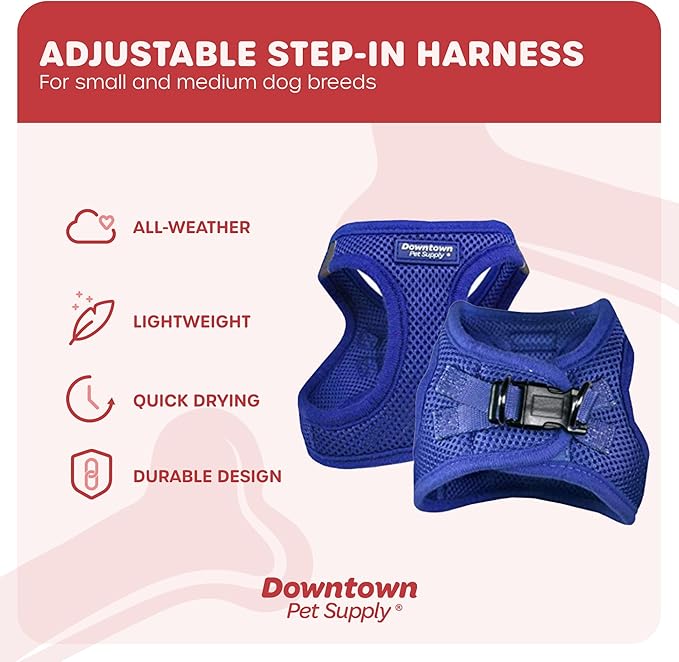 Downtown Pet Supply Step in Dog Harness for Small Dogs No Pull, X-Small, Blue - Adjustable Harness with Padded Mesh Fabric and Reflective Trim - Buckle Strap Harness for Dogs