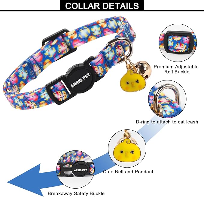 ARING PET 2 Pack Easter Dog Cat Collars, Cute Breakaway Kitten Small Easter Egg Collars with Bells for Girl Boy Cats-Colorful & Purple