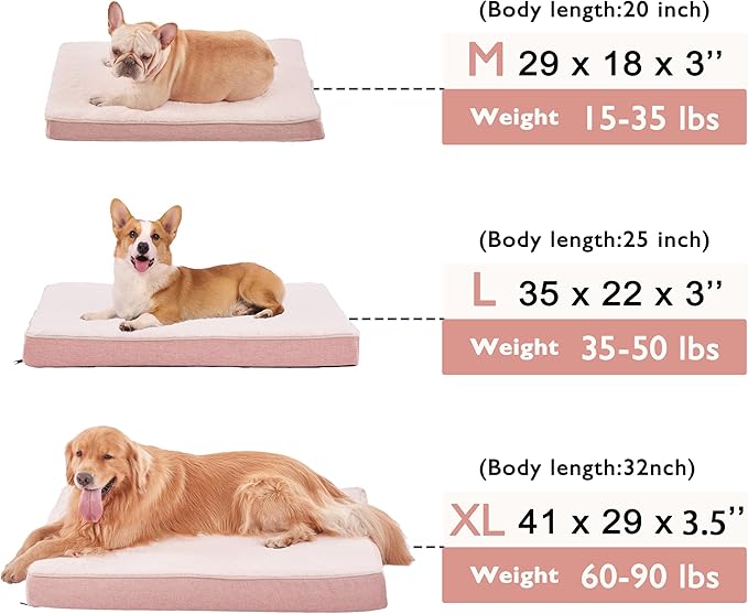 Memory Foam Orthopedic Large Dog Bed, Washable Dog Bed for Crate with Cooling Gel Mattress, Waterproof Liner and Plush Removable Cover for Extra Large Dogs (Pink)