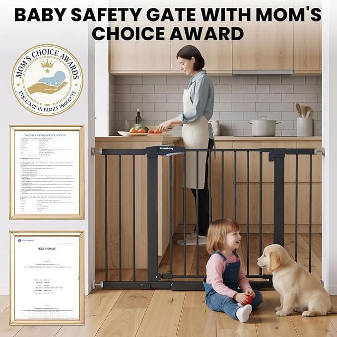 29.7-46" Extra Wide Baby Gate for Stairs, Pressure Mounted Dog Gate Indoor for Doorways, Auto Close Pet Gate with Walk Thru Door, Double Lock Child Safety Gate for Kids and Pet, No-Trip Design
