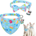 SCENEREAL Cat Bandana Collars for Birthday - 2 Pack Breakaway Kitten Collars with Bell Bowtie, Accessories for Pet Collars, Adjustable Cute Cat Collars for Cats and Small Dogs Boys Girls, (Blue)