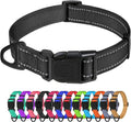 TagME Reflective Nylon Dog Collars, Adjustable Classic Pet Collar with Quick Release Buckle for Large Dogs, Black, 1.0" Width