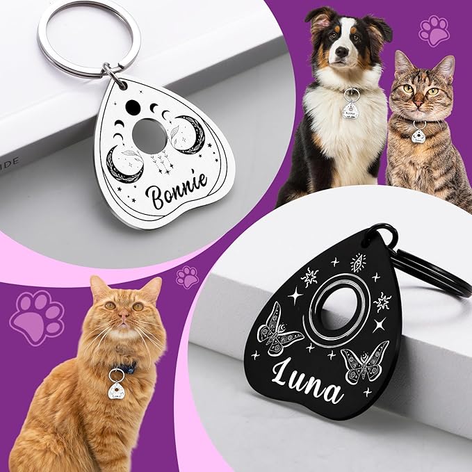 Goth Cat Tags Personalized Halloween Gifts for Dogs, Spooky Pet ID Tags,Boo Basket Stuffers, Summon My Mom Dad,Custom Anti-Lost Dog Name Collar Plate for Small Large Dogs Cats