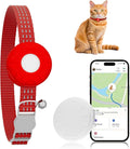 GPS Tracker for Cats, Compatible with Apple Find My App (Only iOS), No Monthly Fee Cat Tracker, Waterproof (White Tracker, Red Cat Collar)