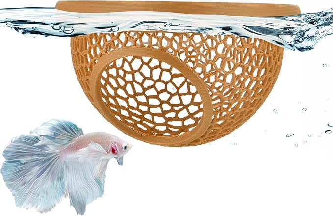 Floating Betta Hide & Shrimp Cave – 3D Printed Aquarium Hammock, Feeder & Rest Spot – Floating Betta Log & Cave Decor for Nano Tanks, Corydoras, Shrimp & Small Fish – Safe PLA, Patent Pending