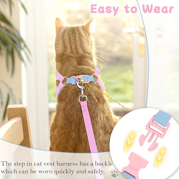 Cat Vest Harness and Leash Set for Walking Escape Proof, Adjustable Kitten Harness and Leash Set Breathable Mesh with Bow Harness for Kitty Puppy Bunny(Pink Small)