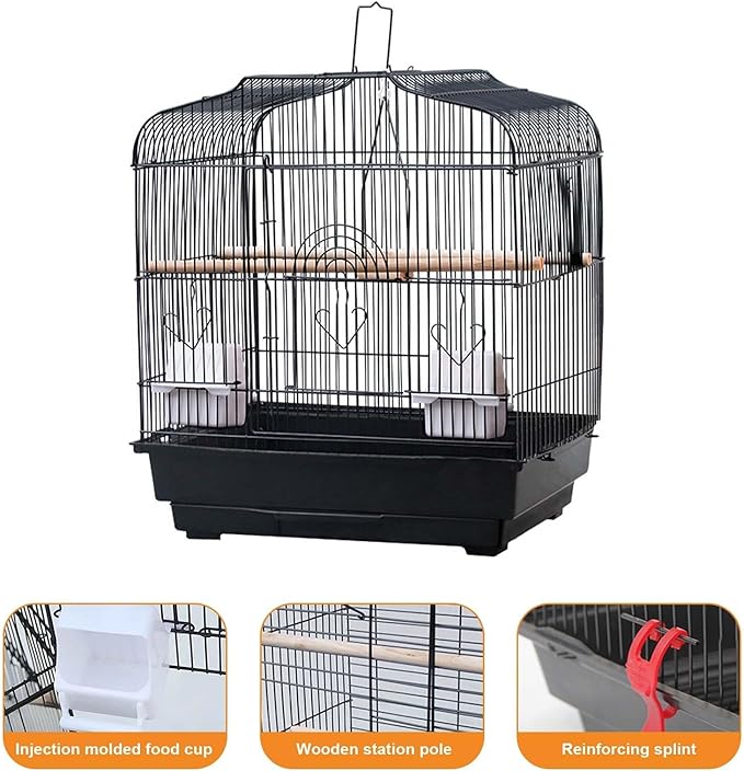 Travel Bird Cage 20.5x18.1x14.2 Inch, Portable Bird Carrier with Handle & 2 Perches for Small Birds, Parrots, Cockatiels, Budgies, Conures, Lovebirds, Canaries, Finches - White Metal Wire Cage
