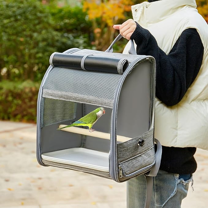 Durability Polyester Bird Travel Carriers Backpacks with Meshes Window and Sun Protecting for Daily Use Compacts Bird Cage Backpacks for Travel