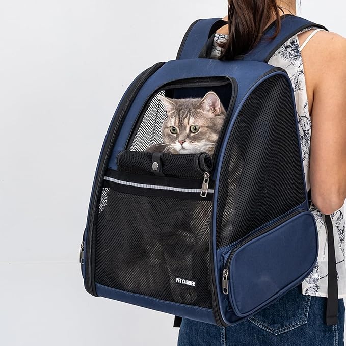 Cat Backpack，Expandable Cat Carrier Backpack, Dog Backpack Carrier and Pet Carrier Backpack, Suitable for Cats, Dogs Kitten or Small Dogs, Travel Friendly Puppy Cats Bag (Blue)