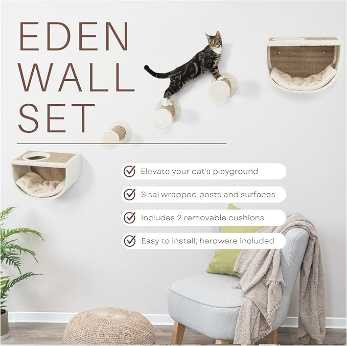 Trixie Eden Wall Mounted Cat Lounge – Space-Saving Cat Wall Shelves for Climbing, Jumping & Vertical Play – Cat Furniture with Elevated Shelves & 3 Platforms – Gray-Greige, 18.9 x 11.8 x 13 in
