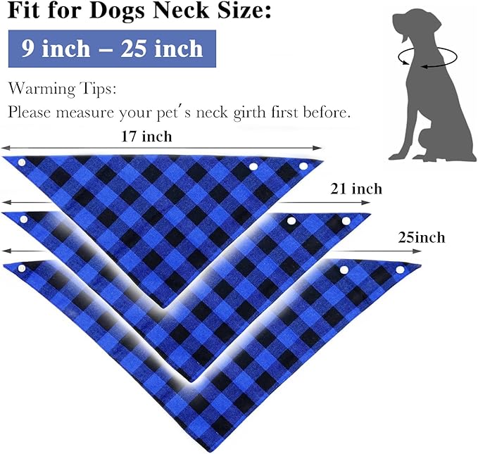 Christmas Plaid Dog Bandana with Button, Fall Dual Layer Scarf Soft Cotton Triangle Bib Girls and Boys Kerchief Adjustable Accessories for Small Medium Large Extra Large Dog Puppy Pet Cat