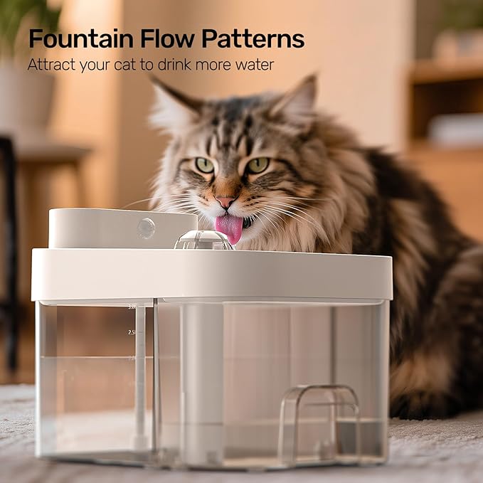 2026 Latest Cat Water Fountain, No Filter Cotton, App Monitoring Wastewater Separation Wireless Pet Fountain, 5000mAh Battery & Plug-in, 3L/101oz Water Dispenser for Cats Indoor, 2.4G Wi-Fi