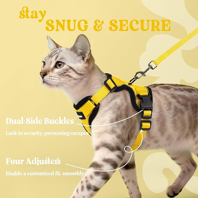 rabbitgoo Cat Harness and Leash for Walking, Escape Proof Soft Adjustable Vest Harnesses for Cats, Easy Control Breathable Reflective Strips Jacket, Yellow, XS