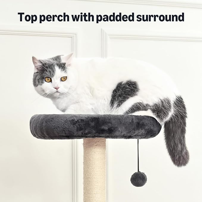 Amazon Basics Cat Tree Tower, Solid Steel Frame with Removable Scratching Pad, Gray, 32 Inches